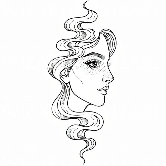 Fine Line Woman Portrait Tattoo Illustration