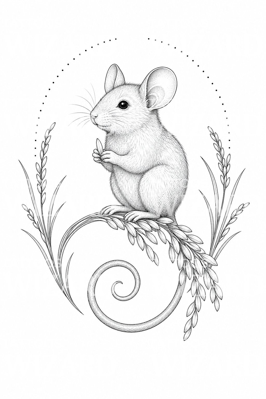 Fine Line Zodiac Rat Tattoo Illustration