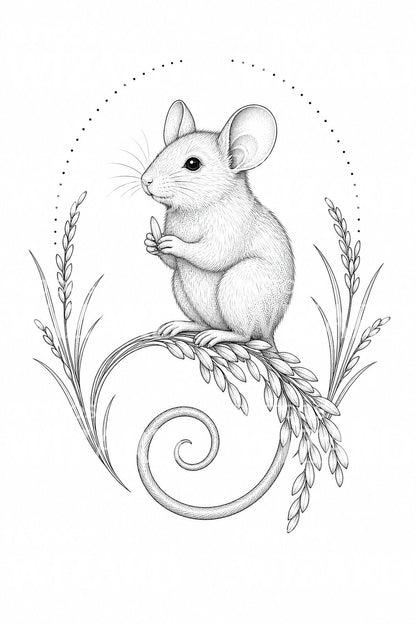 Fine Line Zodiac Rat Tattoo Illustration