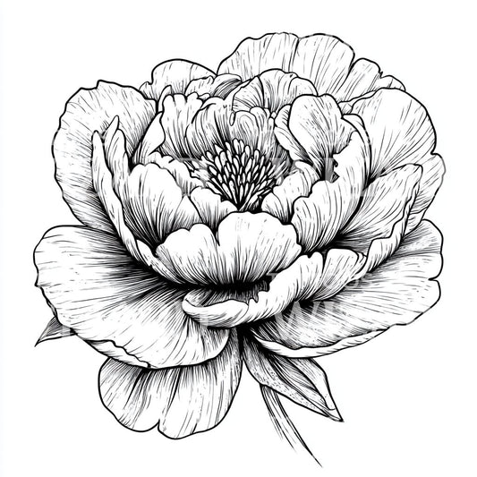 Fineline Outline of Peony Flower Tattoo Design