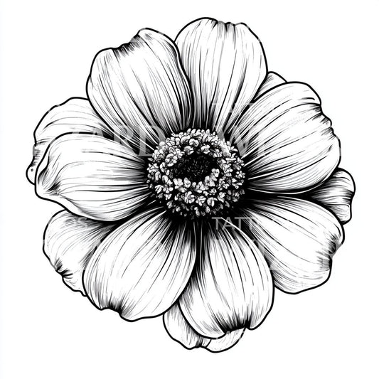 Fineline Zinnia Petals in Bloom Tattoo Design