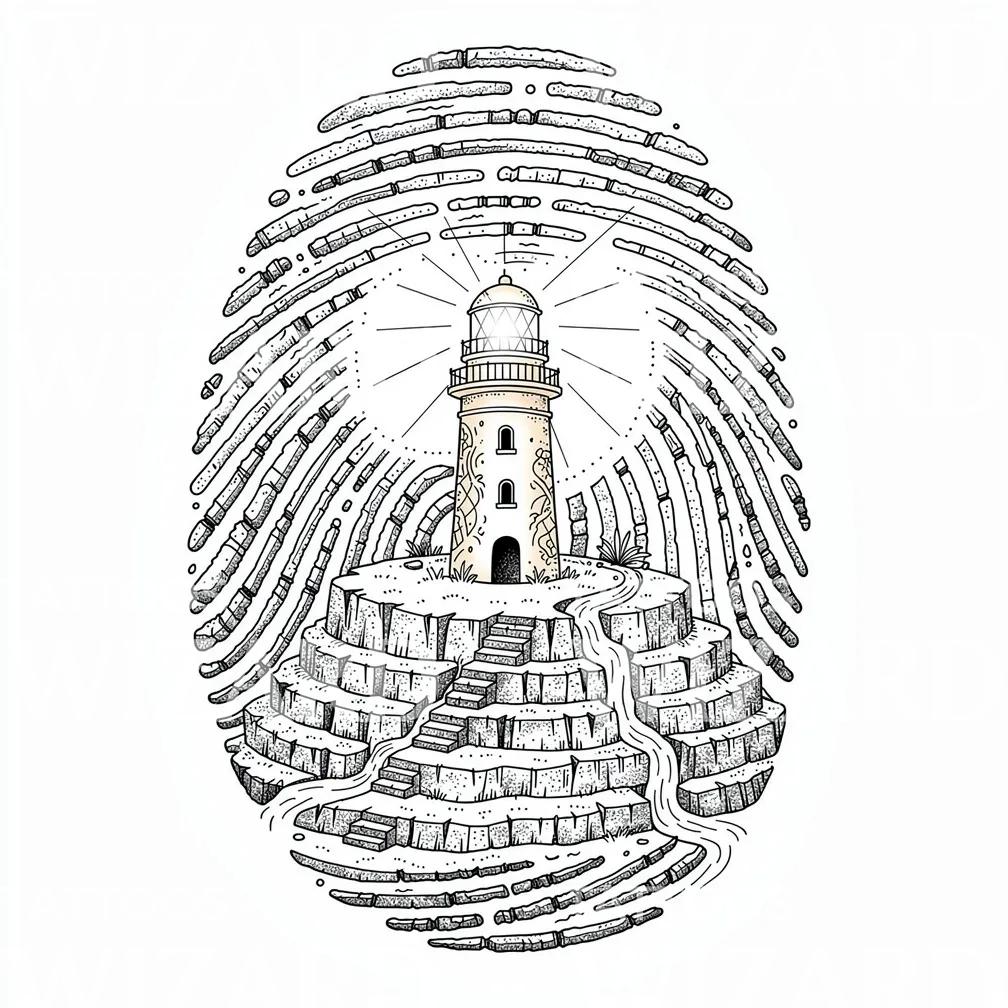 Fingerprint Lighthouse Tattoo Design