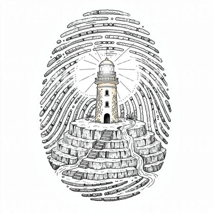 Fingerprint Lighthouse Tattoo Design