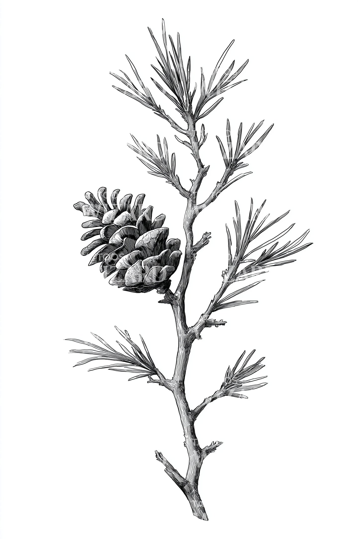 Fir Sprig and Cone Tattoo Design
