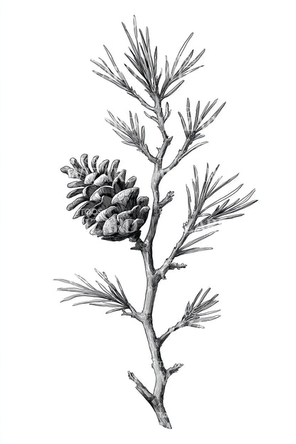 Fir Sprig and Cone Tattoo Design