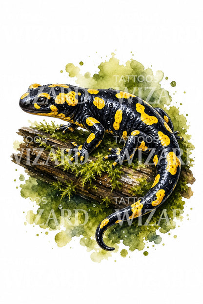 Ilustracja tatuażu salamandry plamistej
