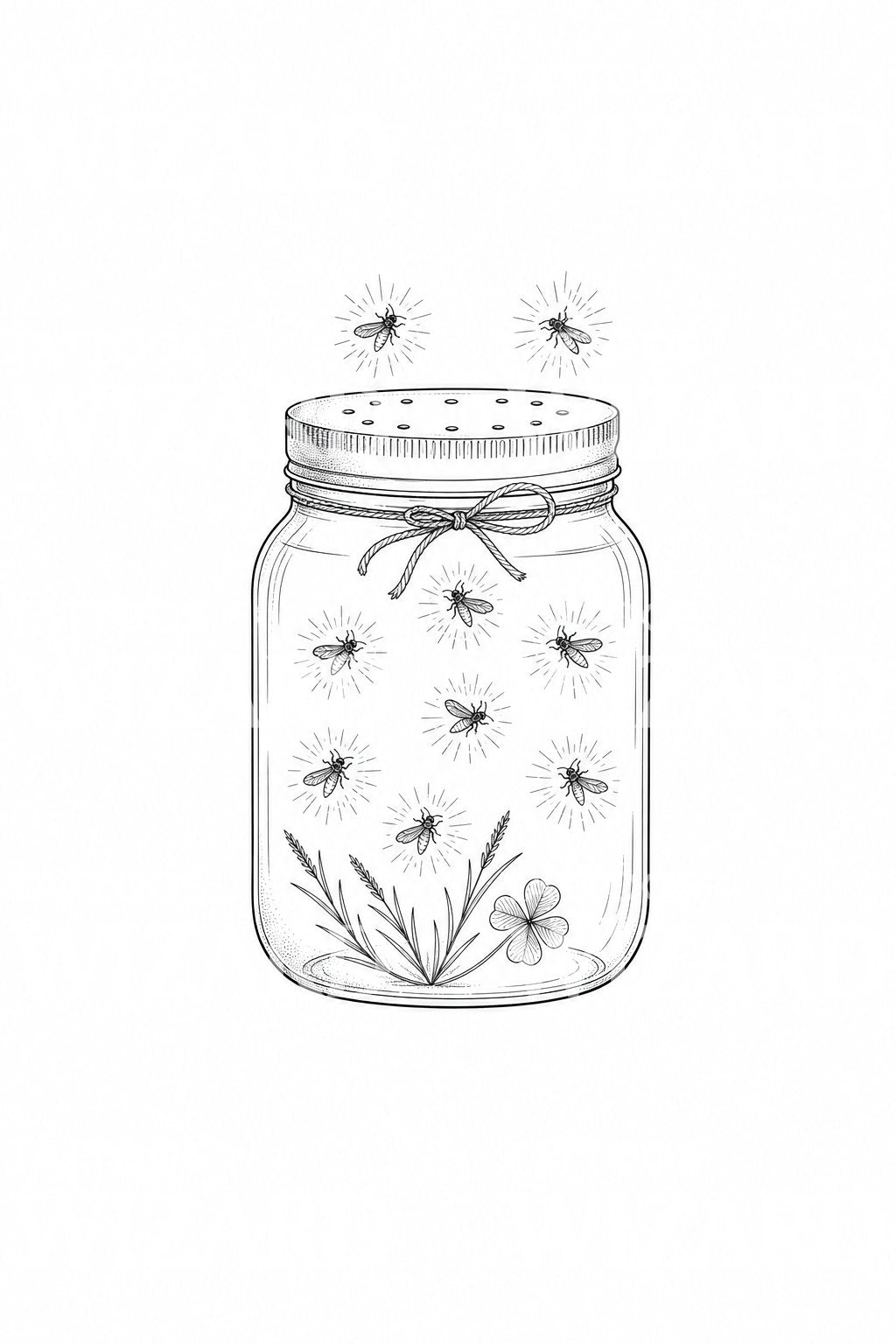 梅森罐中萤火虫纹身插画