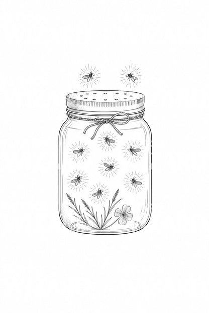 梅森罐中萤火虫纹身插画