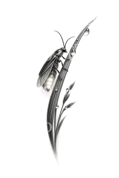 Firefly Climbing a Grass Blade Tattoo Design