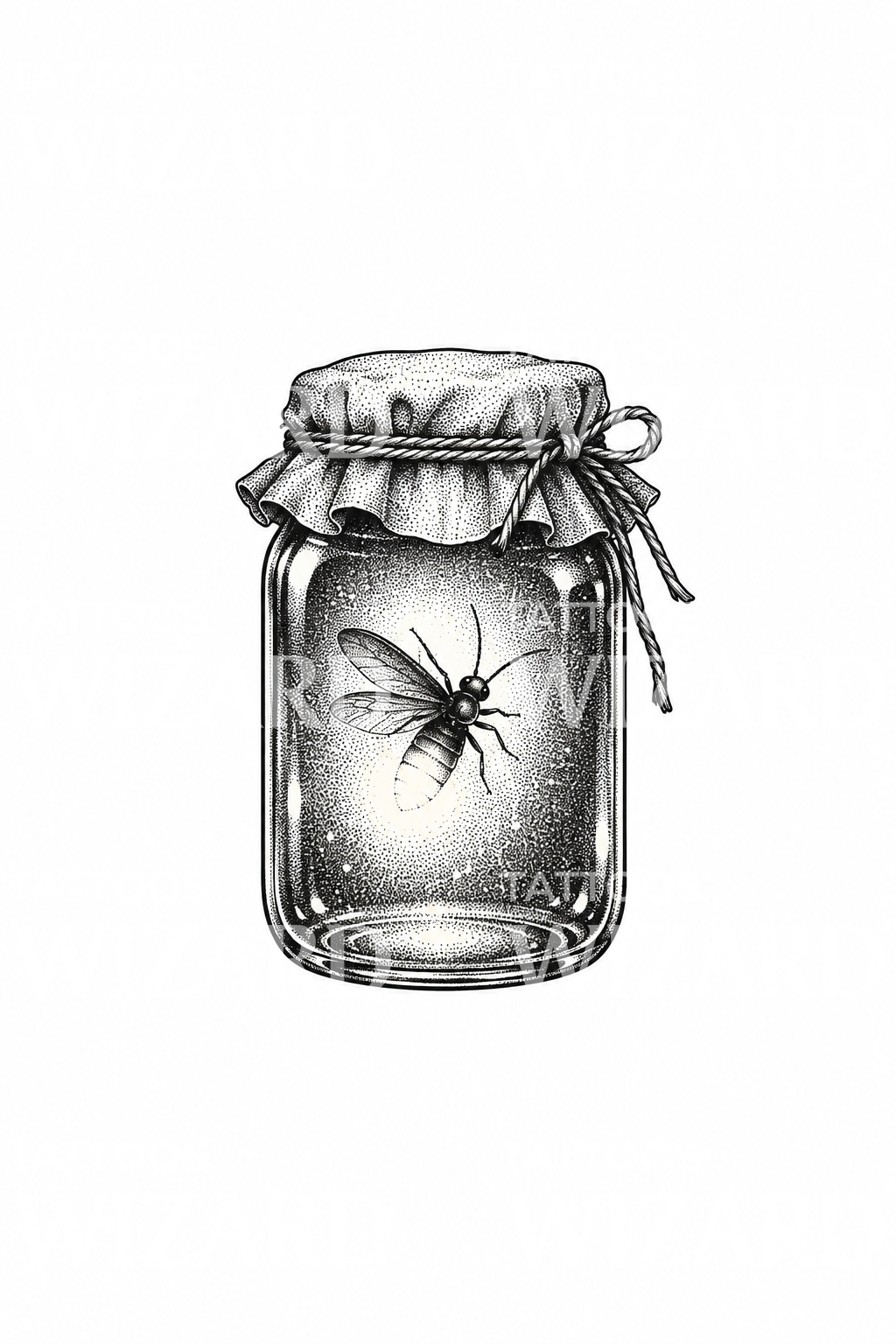 Firefly Glowing in Glass Jar Dotwork Tattoo Idea