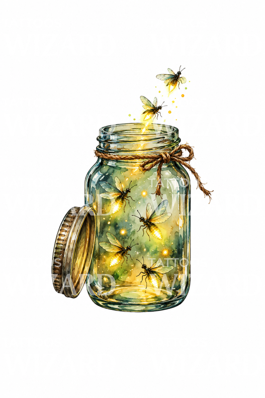 Firefly Jar Summer Night Tattoo Design