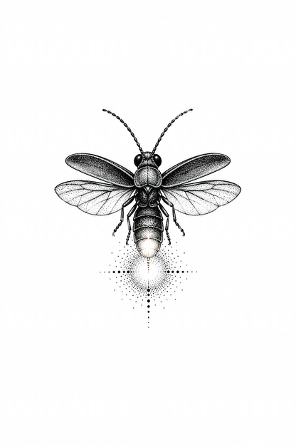 Ideia de tatuagem de pirilampo com luz das estrelas em dotwork