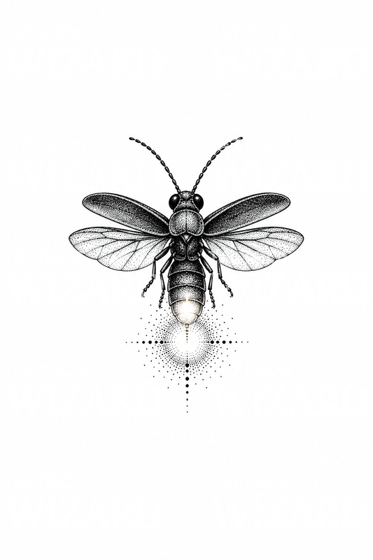 Idea de tatuaje de luciérnaga y luz estelar en dotwork