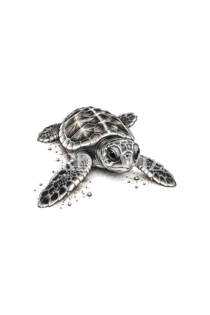 Idea de tatuaje microrealista de una cría de tortuga en su primer avance
