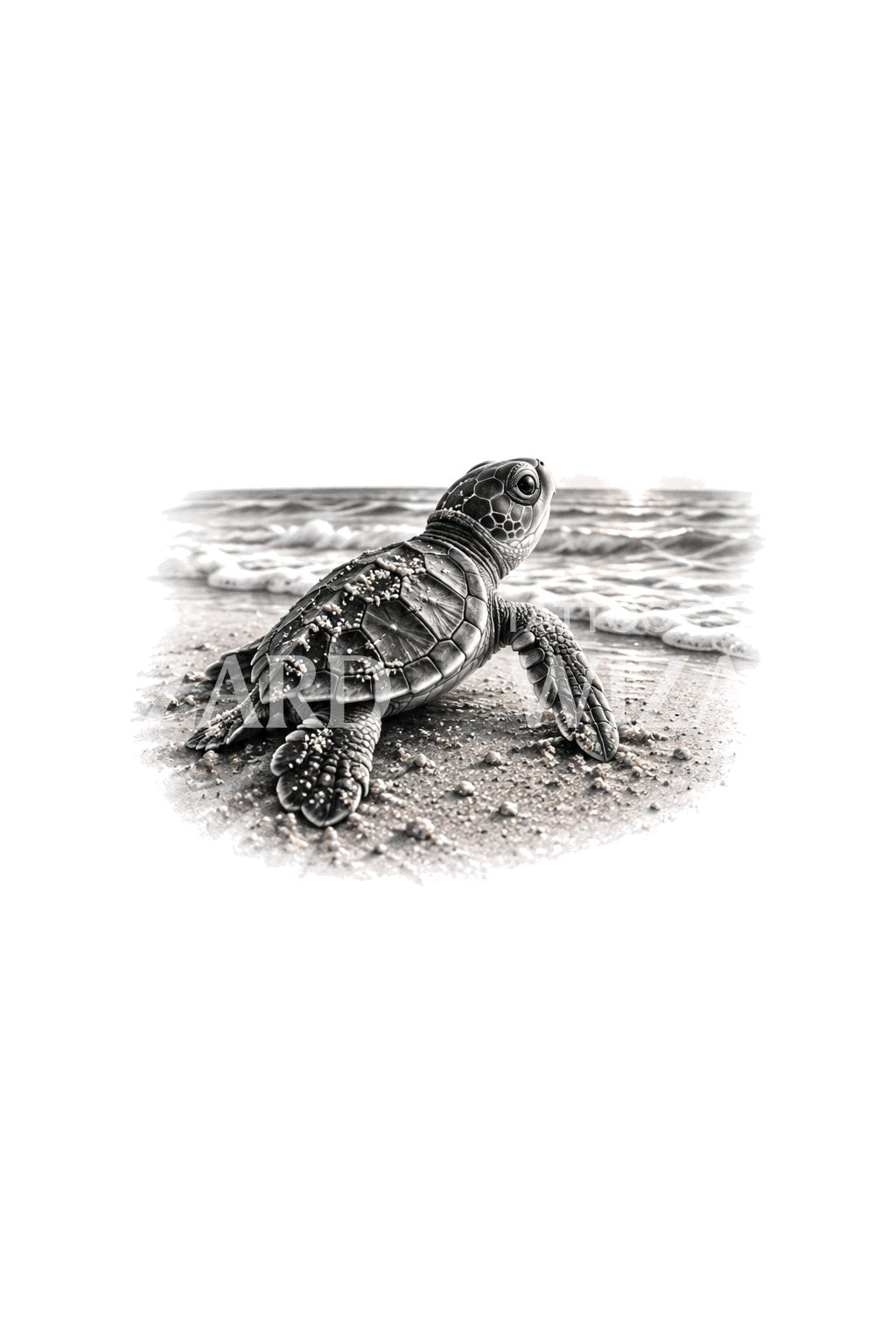 First Hour on the Beach Turtle Tattoo Illustration