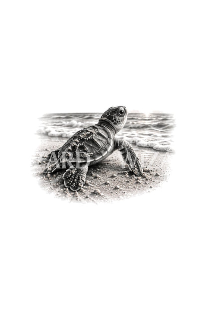 First Hour on the Beach Turtle Tattoo Illustration