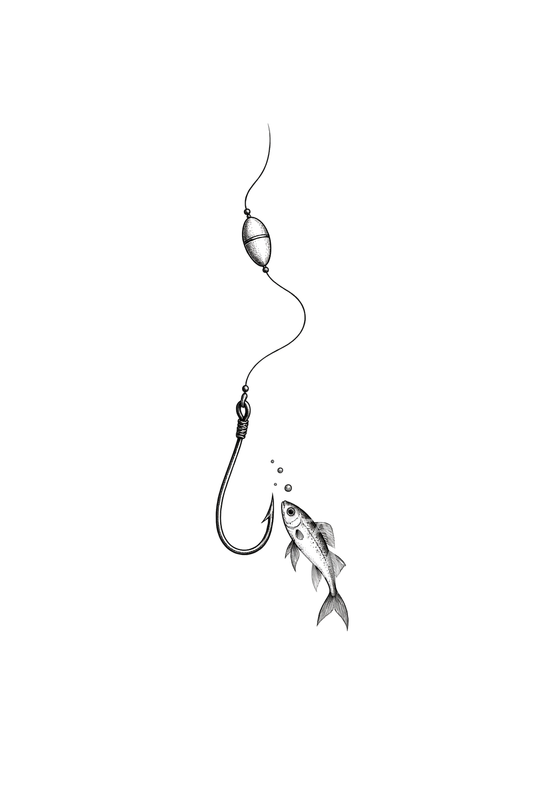 Fishing Hook Float and Little Fish Line Tattoo