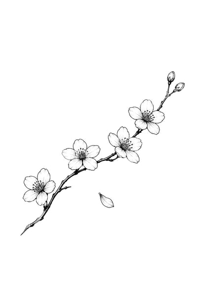 Five Blossom Sakura Arc Fine Line Tattoo Idea