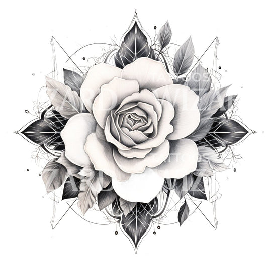 Conception de tatouage de mandala rose noir et gris