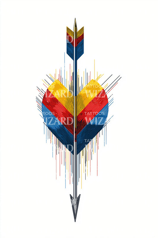 Flag Heart Spear Tattoo Design