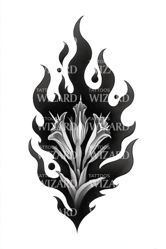 Flame Leaf Emblem Tattoo Design