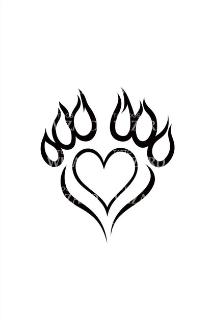 Flame Paw Heart Tattoo Illustration