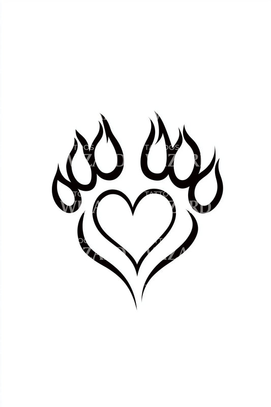 Flame Paw Heart Tattoo Illustration