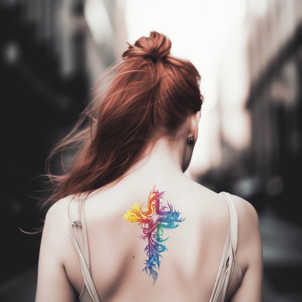 Flame Spirit Cross Tattoo Illustration