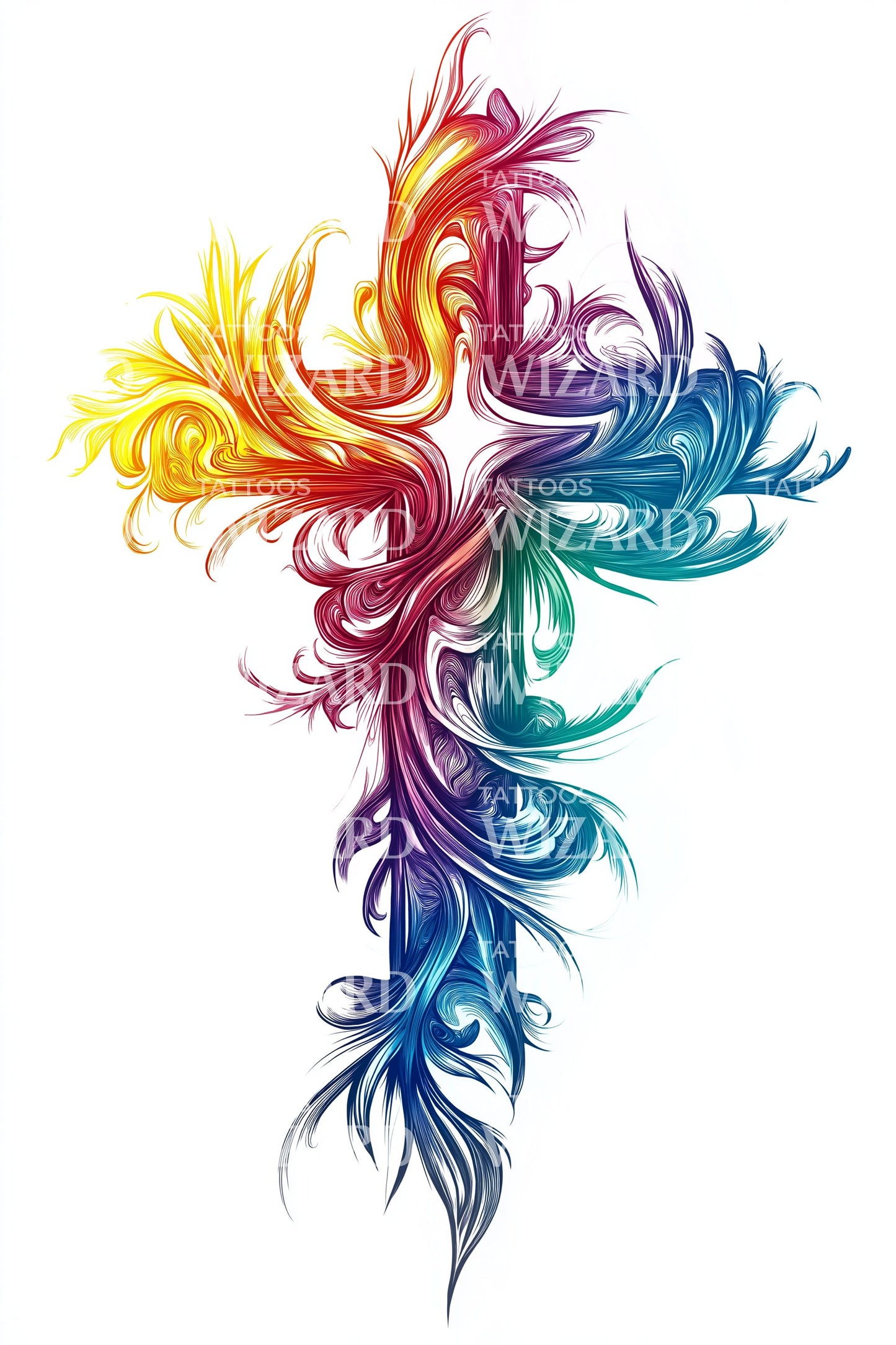 Flame Spirit Cross Tattoo Illustration