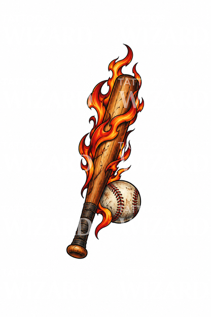 Flaming Baseball Bat and Ball Tattoo – Tattoos Wizard Designs