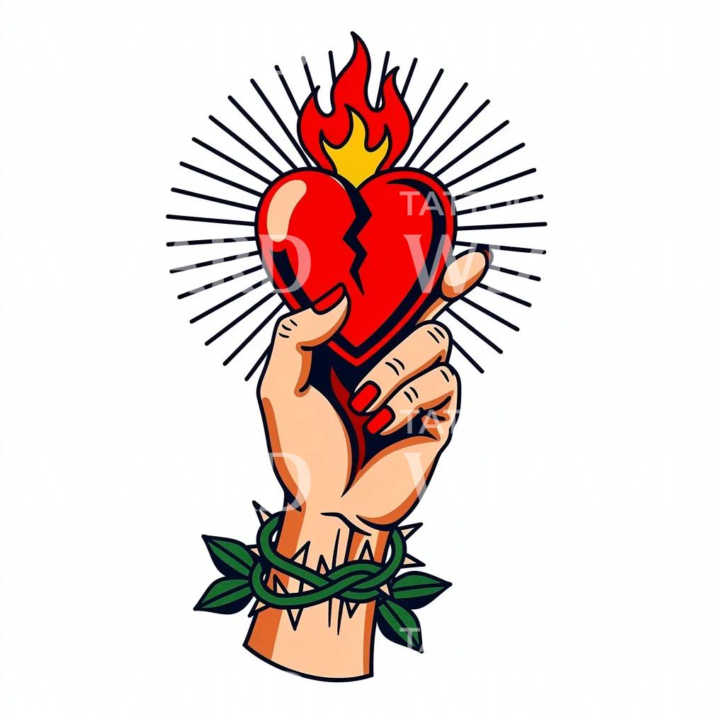 Flaming Broken Heart Tattoo Design
