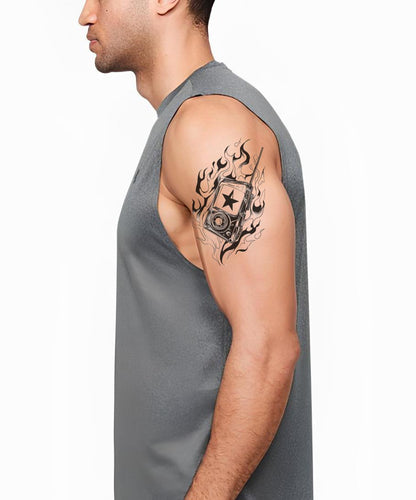 Flaming Cassette Retro Tattoo Design
