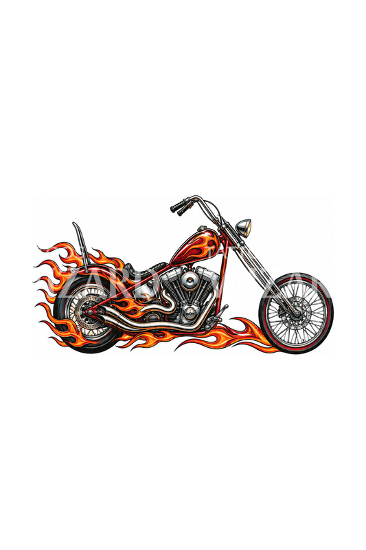 Tatuointimalli liekehtivästä chopper-moottoripyörästä