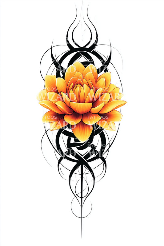 Flaming Lotus Tribal Tattoo Design