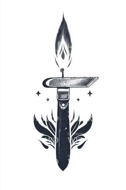 Flaming Pocket Knife Tattoo Illustration