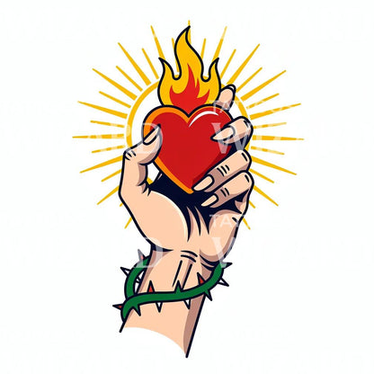 Flaming Sacred Heart Tattoo Design