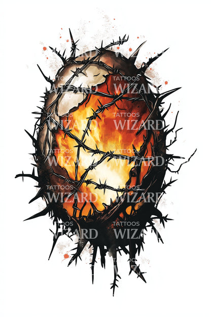 Flaming Thorned Orb Tattoo Design