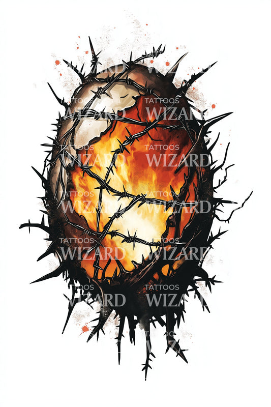 Flaming Thorned Orb Tattoo Design