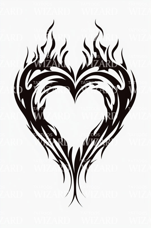 Flaming Tribal Heart Tattoo Design