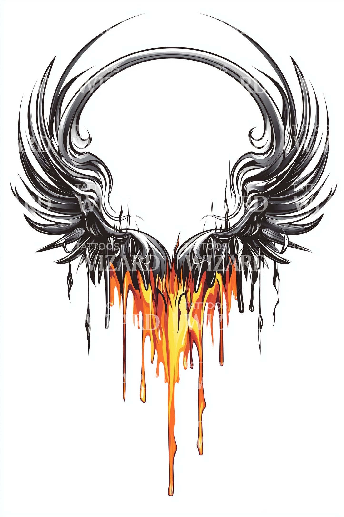 Flaming Winged Crest Tattoo Design