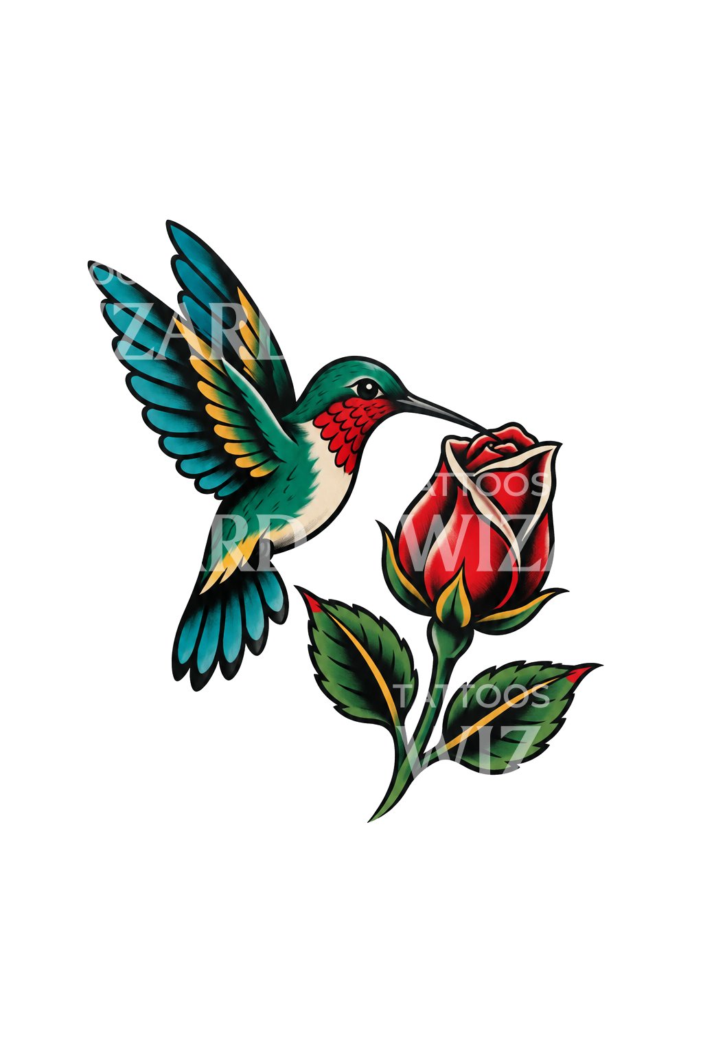 Flash kolibri- és rózsabimbó-tetoválás