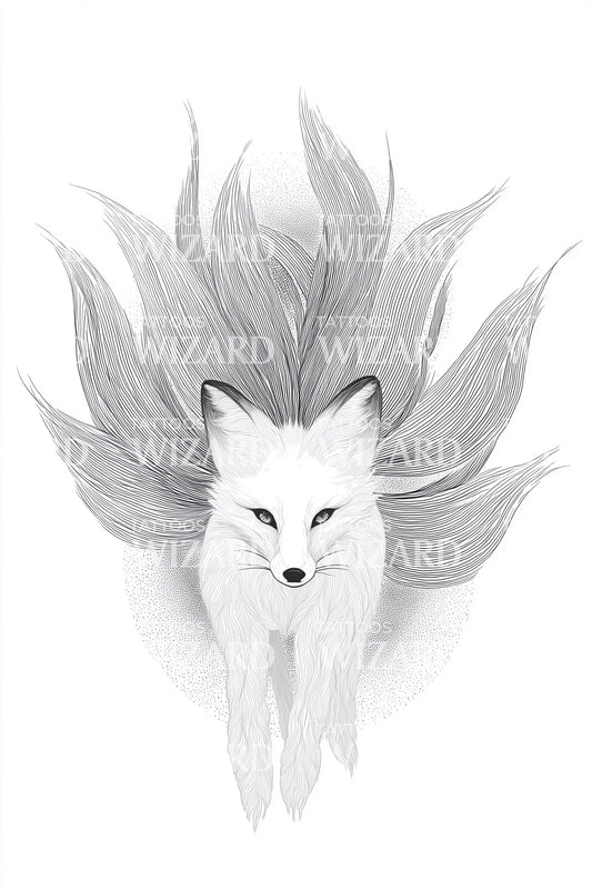 Idea per tatuaggio dello spirito volpe fluttuante