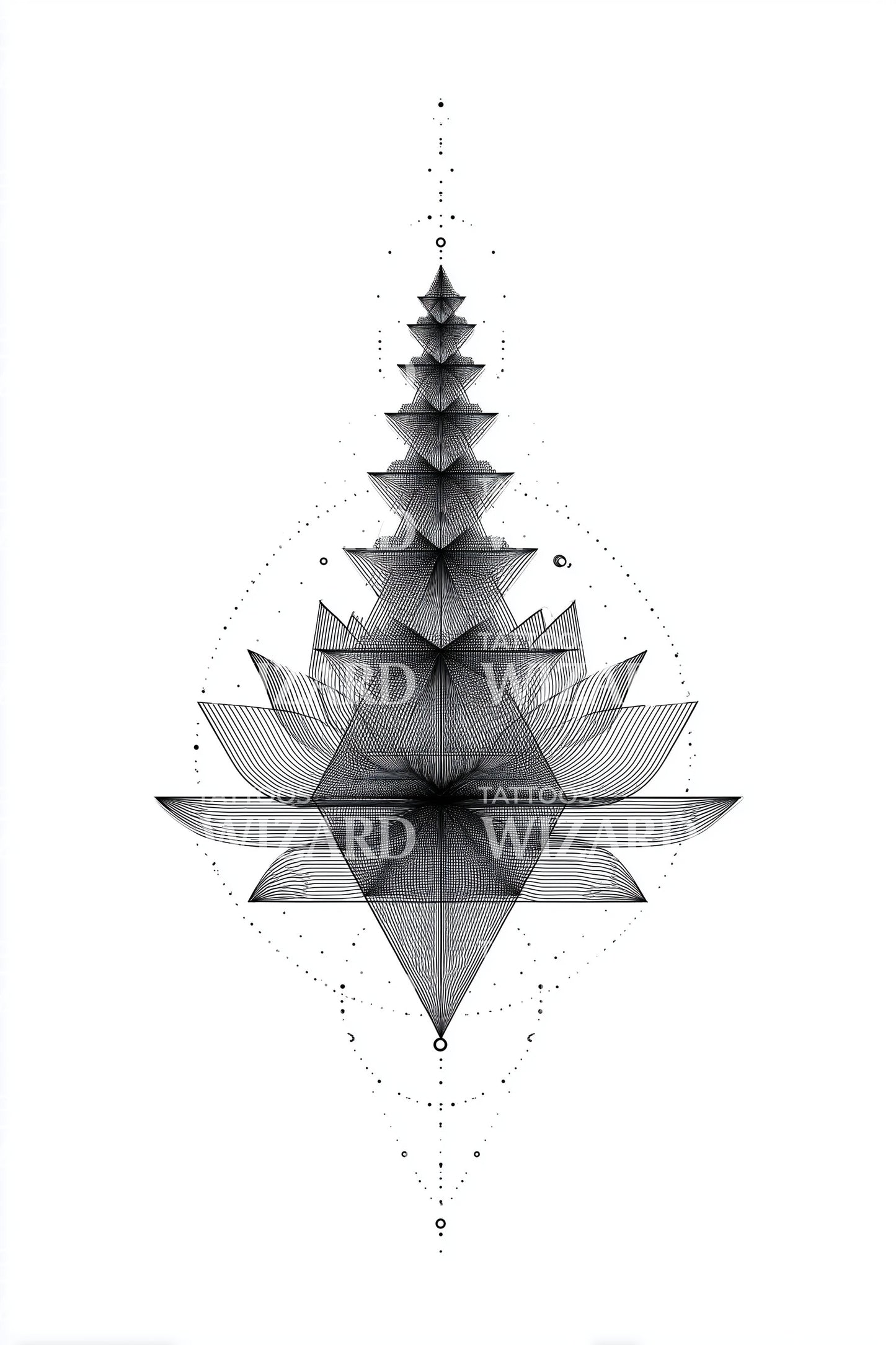Floating Geometric Pagoda Tattoo Design