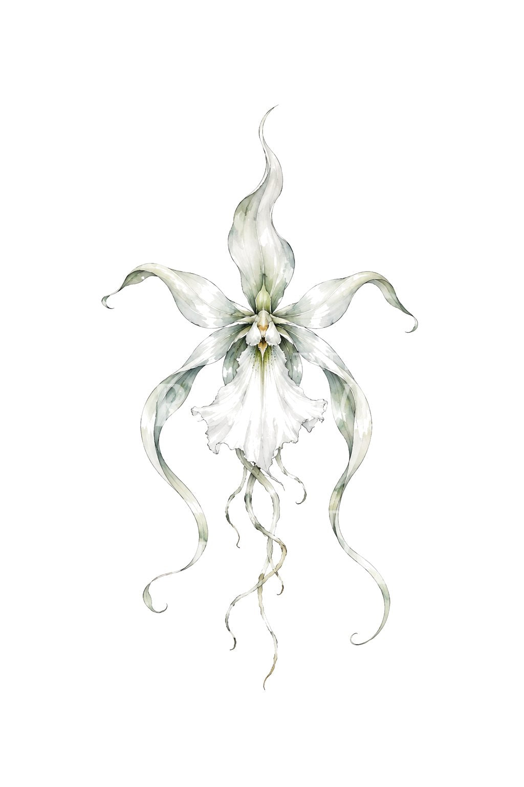 Schwebende Geisterorchidee als Aquarell-Tattoo
