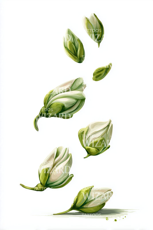 漂浮的绿色花蕾纹身插图