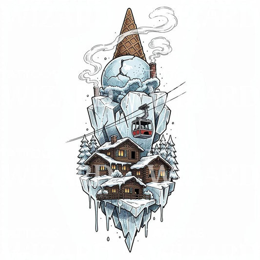 Floating Ice Cream Iceberg Tattoo Design
