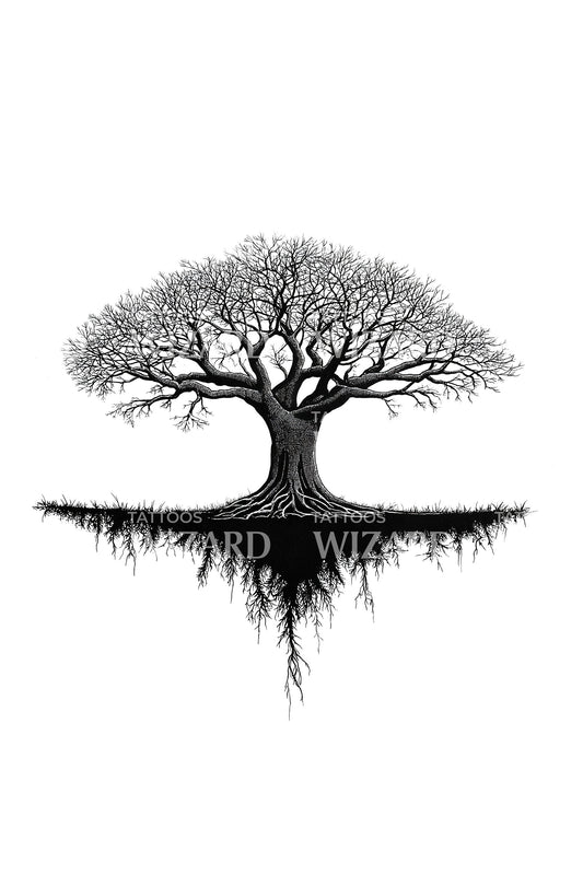 Floating Island Tree Tattoo Design