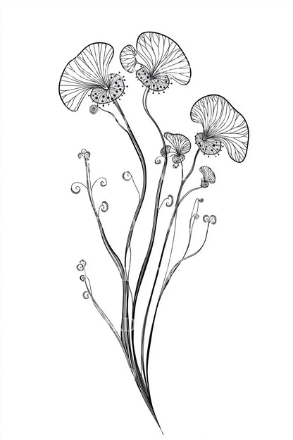 Floating Mushroom Cluster Tattoo Design