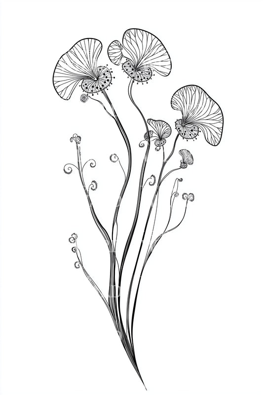 Floating Mushroom Cluster Tattoo Design