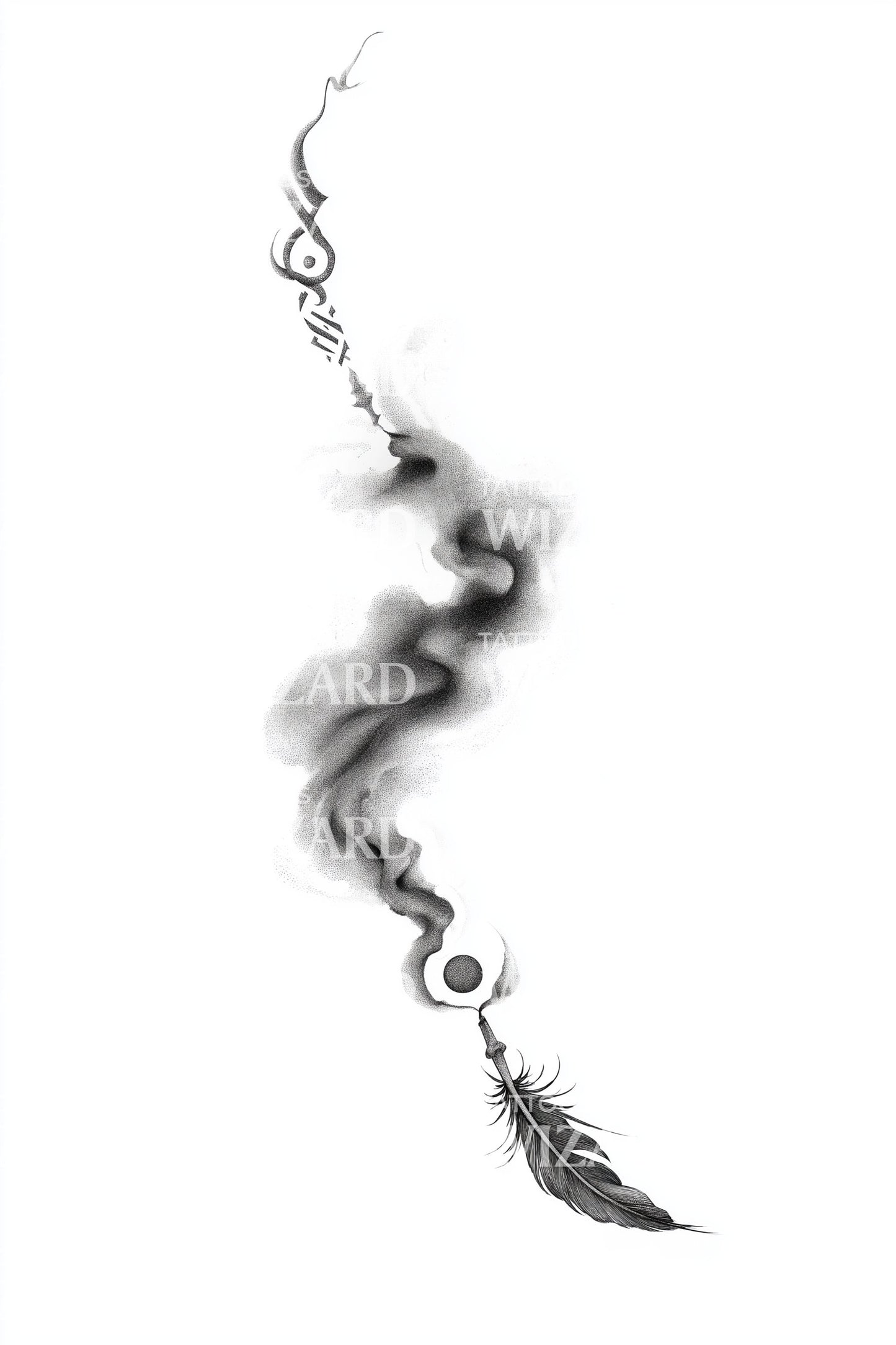 Floating Smoke Feather Tattoo Design
